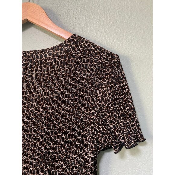 Vintage Connected Women's Cream and Black Patterned Dress with Flutter Sleeves 6 - Picture 7 of 8